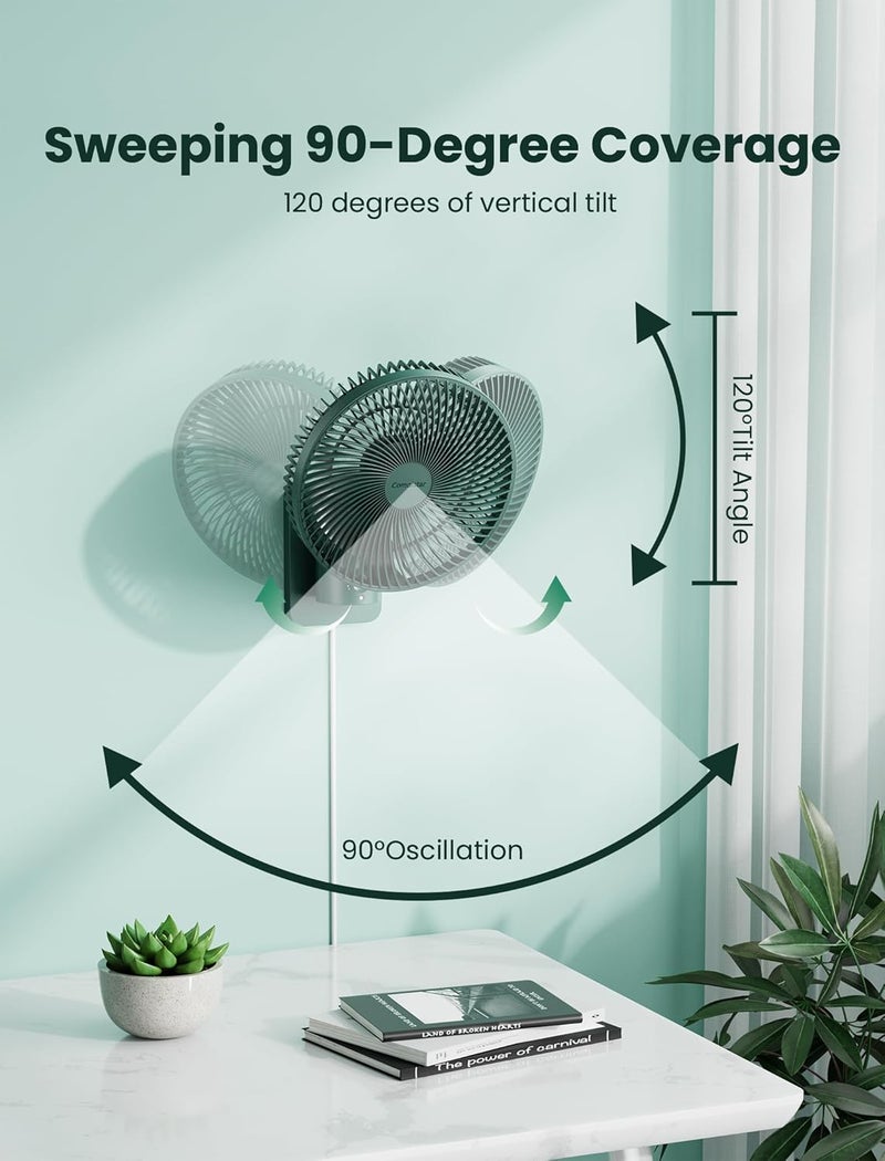 Comoistar Wall Mounted Oscillating Fan with Remote and Timer,8.5 Inch Small RV Fan with 4 Speeds, 90° Oscillation, 120° Adjustable Tilt, 5.92 feet Wire, Quiet Corner Fans for Bedroom, Indoor Bathroom - Image 2